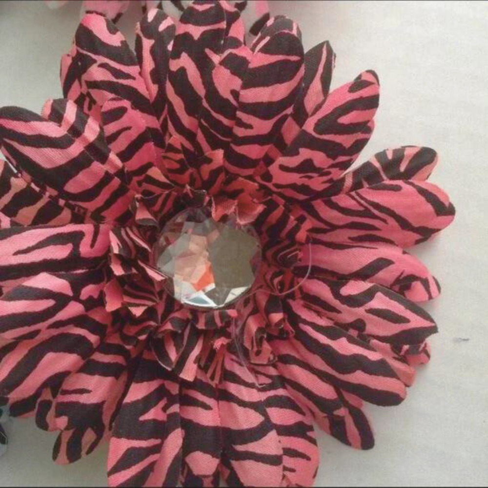 2 Pink Gerbera Daisy Zebra Print Flower Clips Barettes 4 Inch Bling NEW